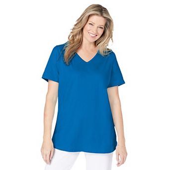 Woman Within Plus Size Short-Sleeve V-Neck Shirred Tee