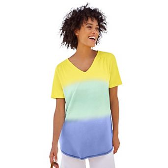 Woman Within Plus Size Short-Sleeve V-Neck Shirred Tee