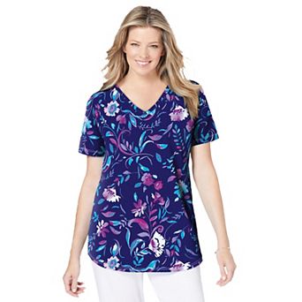 Woman Within Plus Size Short-Sleeve V-Neck Shirred Tee