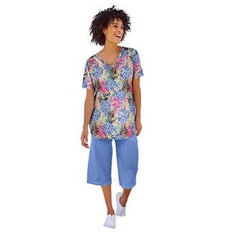 Woman Within Plus Size Short-Sleeve V-Neck Shirred Tee