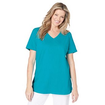 Woman Within Plus Size Short-Sleeve V-Neck Shirred Tee