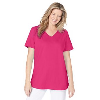 Woman Within Plus Size Short-Sleeve V-Neck Shirred Tee