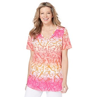 Woman Within Plus Size Short-Sleeve V-Neck Shirred Tee