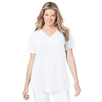 Woman Within Plus Size Short-Sleeve V-Neck Shirred Tee