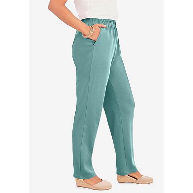 Roaman's Women's Plus Size Soft Knit Relaxed Pull-On Straight Leg Pant