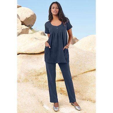 Roaman's Women's Plus Size Soft Knit Relaxed Pull-On Straight Leg Pant