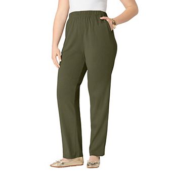 Roaman's Women's Plus Size Soft Knit Relaxed Pull-On Straight Leg Pant