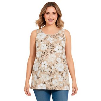 Woman Within Plus Size Perfect Printed Scoopneck Tank