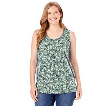 Woman Within Plus Size Perfect Printed Scoopneck Tank