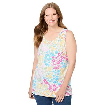 Woman Within Plus Size Perfect Printed Scoopneck Tank