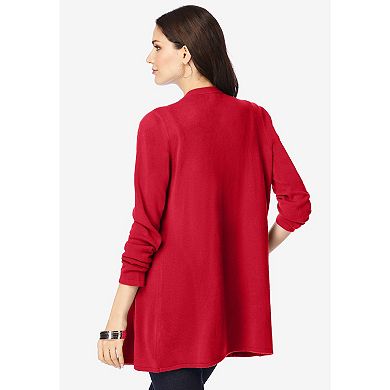 Roaman's Women's Plus Size Fine Gauge Handkerchief Hem Cardigan Sweater
