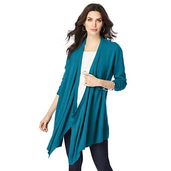Roaman's Women's Plus Size Lightweight Handkerchief Hem Cardigan Sweater