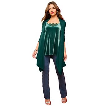 Roaman's Women's Plus Size Lightweight Handkerchief Hem Cardigan Sweater