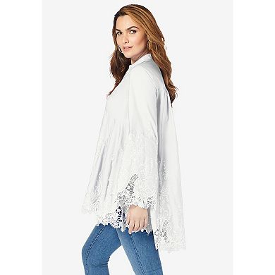 Roaman's Women's Plus Size Poplin Embroidered Swing Tunic
