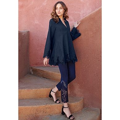 Roaman's Women's Plus Size Poplin Embroidered Swing Tunic