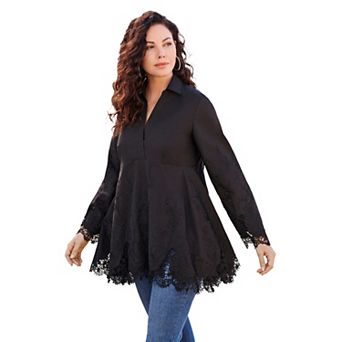Roaman's Women's Plus Size Poplin Embroidered Swing Tunic