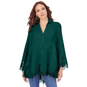 Roaman's Women's Plus Size Poplin Embroidered Swing Tunic