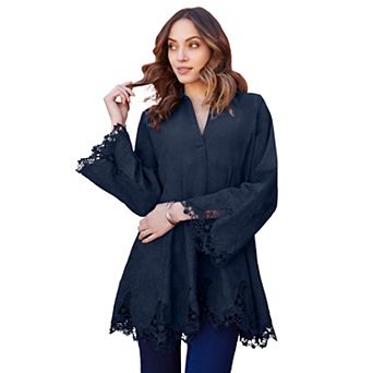 Roaman's Women's Plus Size Poplin Embroidered Swing Tunic