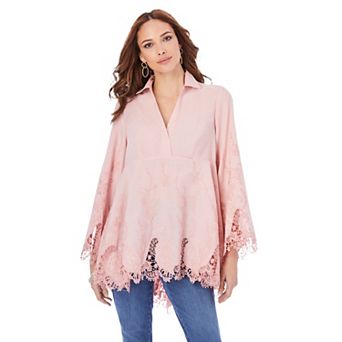 Roaman's Women's Plus Size Poplin Embroidered Swing Tunic