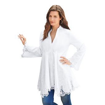 Roaman's Women's Plus Size Poplin Embroidered Swing Tunic