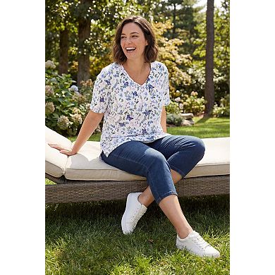 Woman Within Plus Size Perfect Printed Short-Sleeve V-Neck Tee