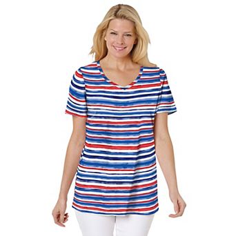 Woman Within Plus Size Perfect Printed Short-Sleeve V-Neck Tee