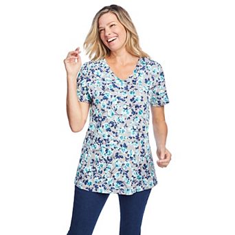 Woman Within Plus Size Perfect Printed Short-Sleeve V-Neck Tee