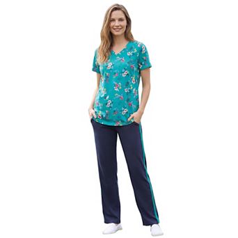 Woman Within Plus Size Perfect Printed Short-Sleeve V-Neck Tee