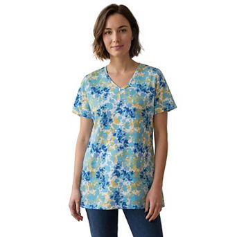 Woman Within Plus Size Perfect Printed Short-Sleeve V-Neck Tee