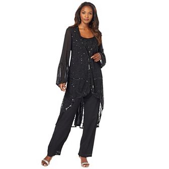 Roaman's Women's Plus Size Plus Size Beaded Georgette 3 pc Pant Set Formal Wear