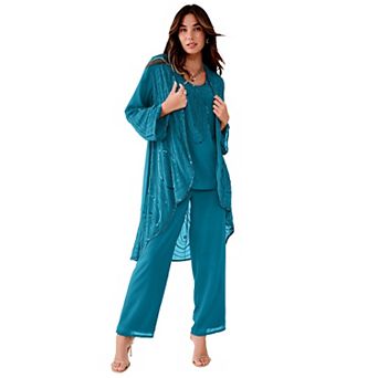 Roaman's Women's Plus Size Plus Size Beaded Georgette 3 pc Pant Set Formal Wear