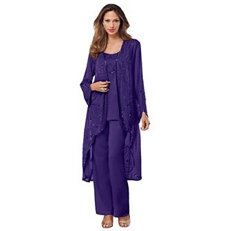 Roaman's Women's Plus Size Plus Size Beaded Georgette 3 pc Pant Set Formal Wear