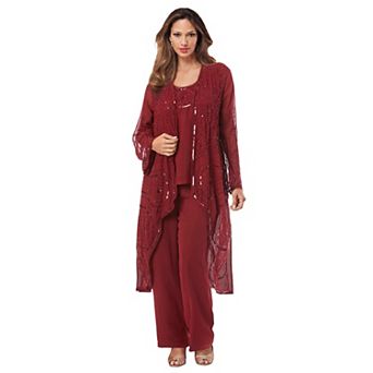 Roaman's Women's Plus Size Plus Size Beaded Georgette 3 pc Pant Set Formal Wear