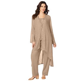 Roaman's Women's Plus Size Plus Size Beaded Georgette 3 pc Pant Set Formal Wear