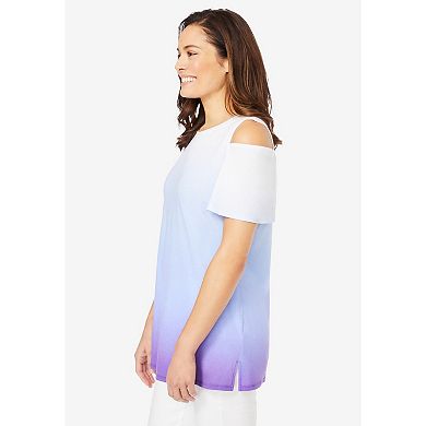 Woman Within Women's Plus Size Short-sleeve Cold-shoulder Tee