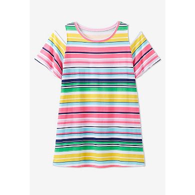 Woman Within Plus Size Short-Sleeve Cold-Shoulder Tee