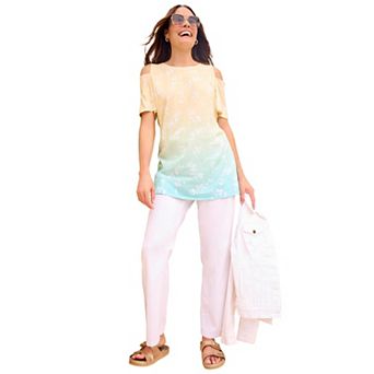 Woman Within Plus Size Short-Sleeve Cold-Shoulder Tee