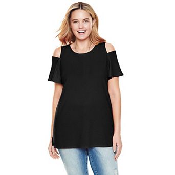 Woman Within Plus Size Short-Sleeve Cold-Shoulder Tee