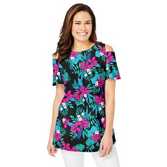 Woman Within Plus Size Short-Sleeve Cold-Shoulder Tee