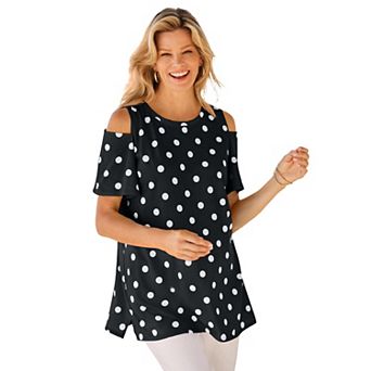 Woman Within Plus Size Short-Sleeve Cold-Shoulder Tee
