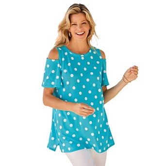 Woman Within Plus Size Short-Sleeve Cold-Shoulder Tee