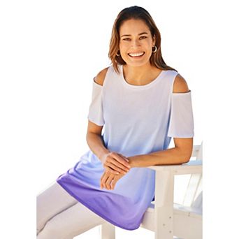 Woman Within Plus Size Short-Sleeve Cold-Shoulder Tee