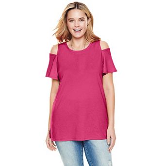 Woman Within Plus Size Short-Sleeve Cold-Shoulder Tee