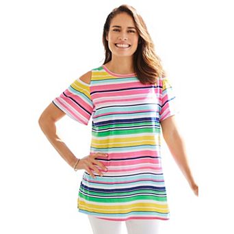 Woman Within Plus Size Short-Sleeve Cold-Shoulder Tee