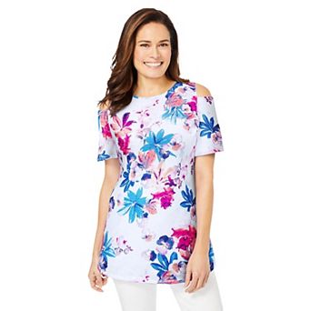 Woman Within Plus Size Short-Sleeve Cold-Shoulder Tee
