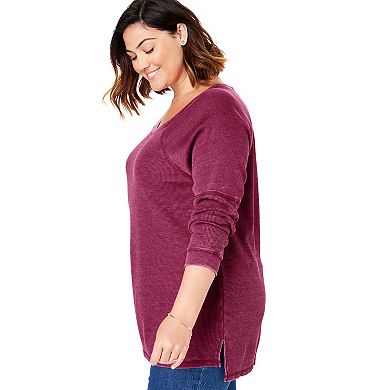 Woman Within Plus Size Waffle-Thermal Hoodie