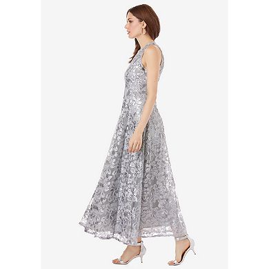 Roaman's Women's Plus Size Plus-Size Allover Lace Embellished Shawl Gown