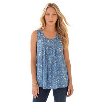Roaman's Women's Plus Size Pleated Tank