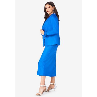 Roaman's Women's Plus Size Long Sleeve Pleated Jacket Dress Set Elegant 2-Piece Sheath Suit