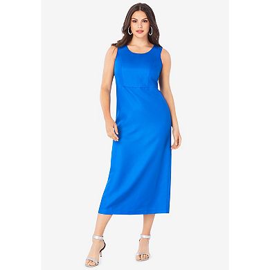 Roaman's Women's Plus Size Long Sleeve Pleated Jacket Dress Set Elegant 2-Piece Sheath Suit
